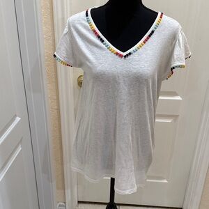 crown & ivy White V-Neck Tee with Multicolor Trim